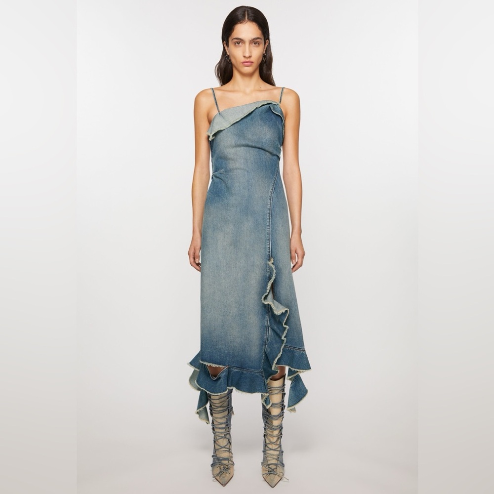 Acne Studios Denim Ruffle Midi Dress